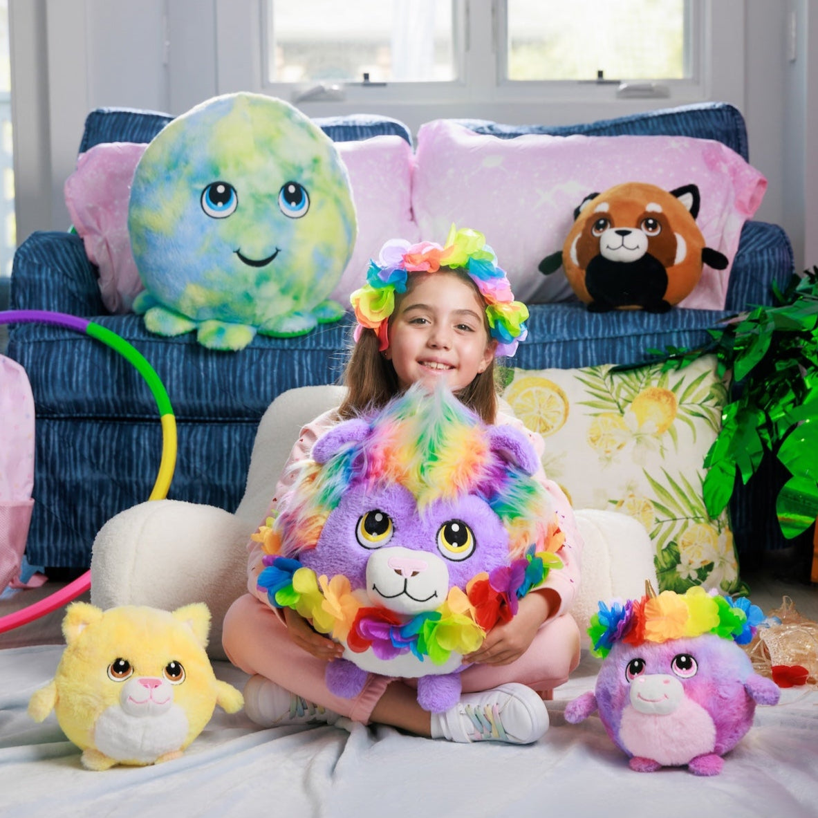 Halo the Yellow Tie-Dye Cat - 7 Inch Round Limited Plushie BunBebes - Soft & Cuddly