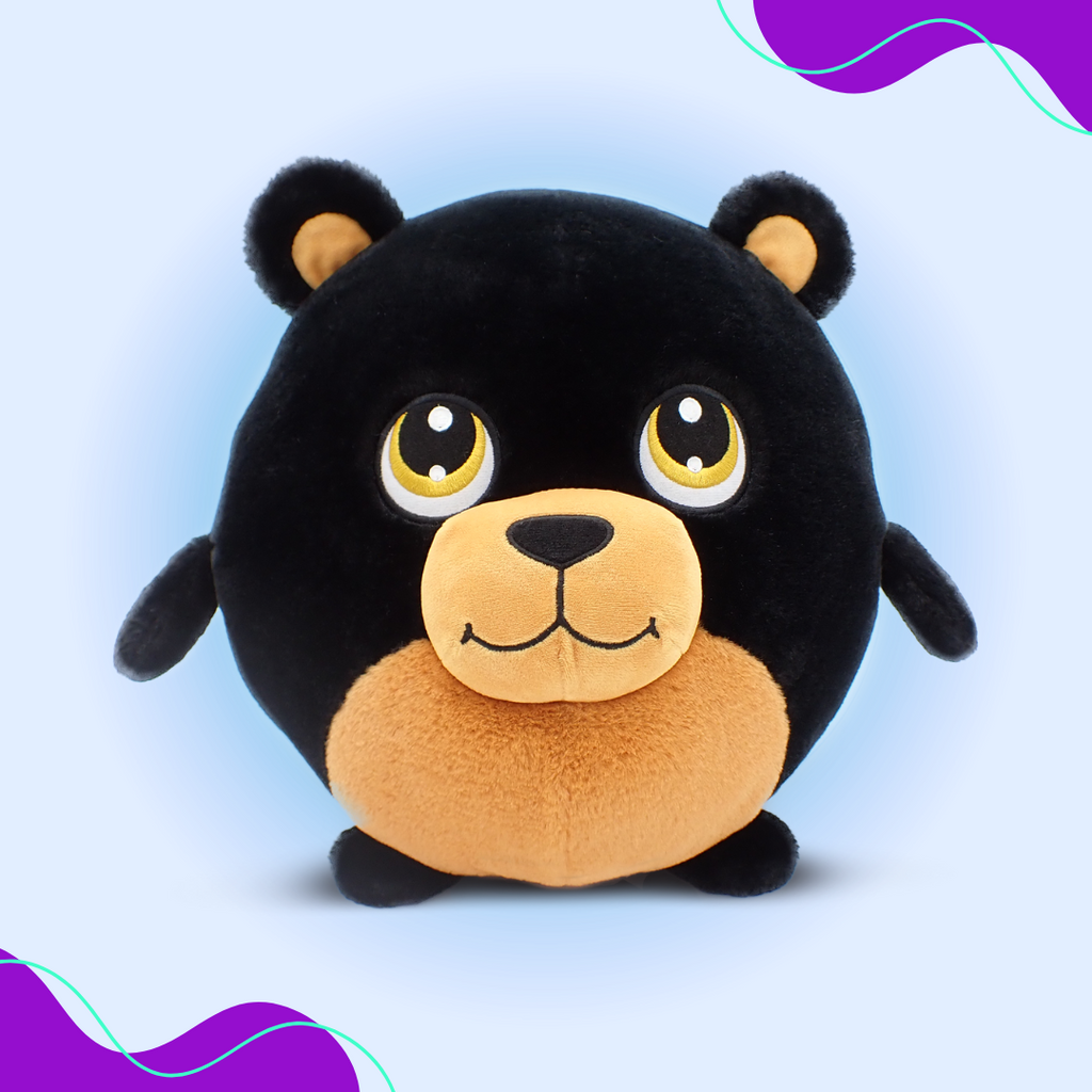 Finnian the Black Bear - 12 Inch Round Limited Plushie BunBebes - Soft & Cuddly