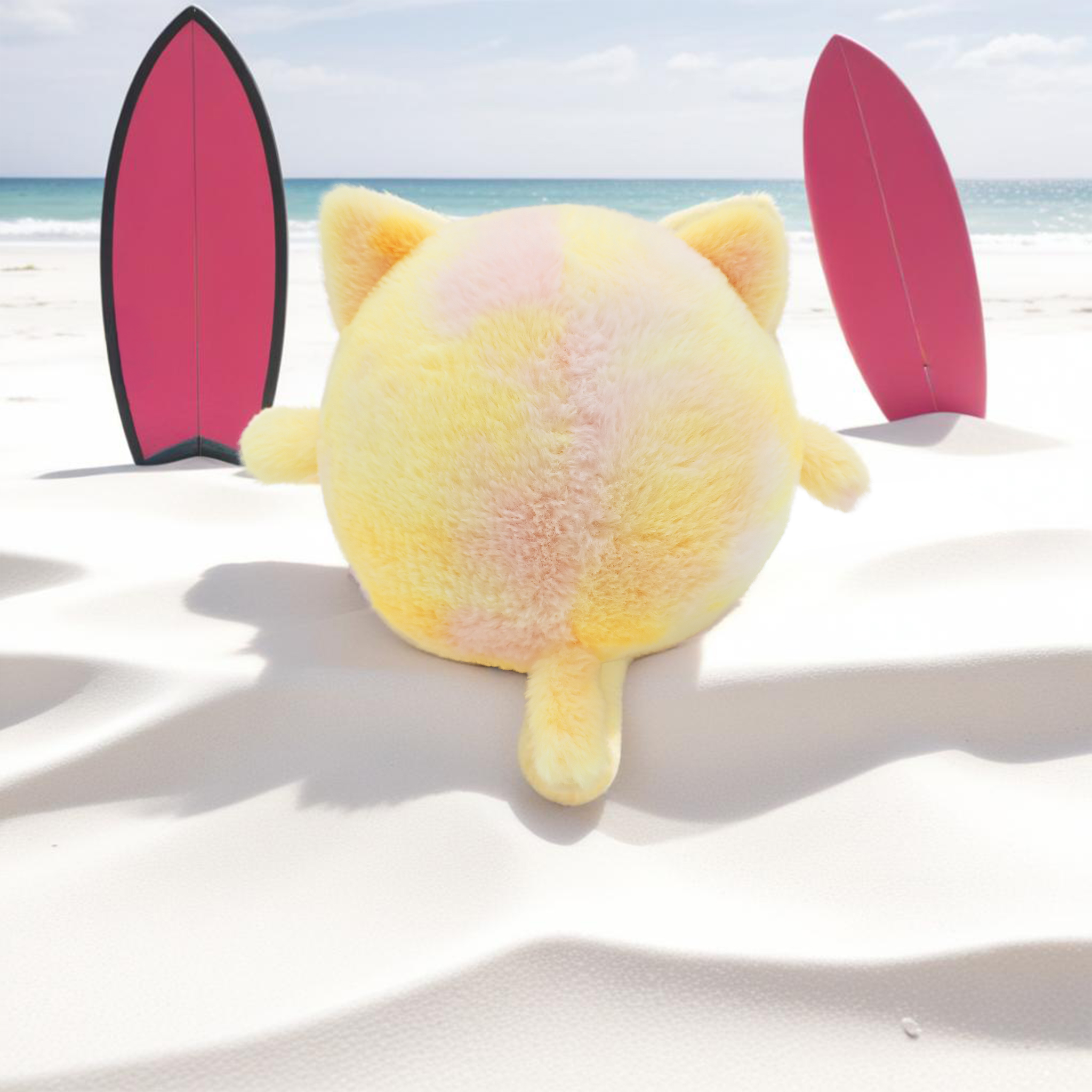 Halo the Yellow Tie-Dye Cat - 7 Inch Round Limited Plushie BunBebes - Soft & Cuddly