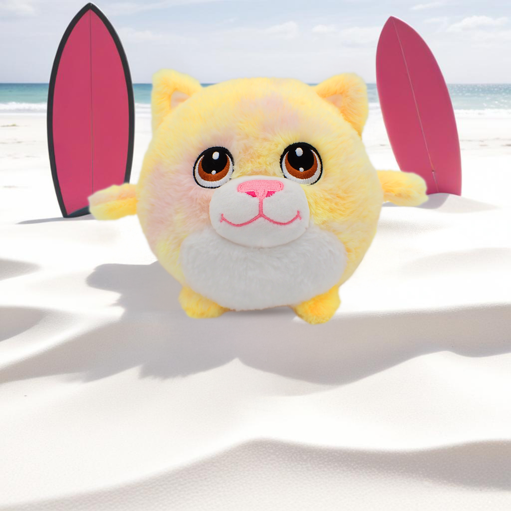 Halo the Yellow Tie-Dye Cat - 7 Inch Round Limited Plushie BunBebes - Soft & Cuddly