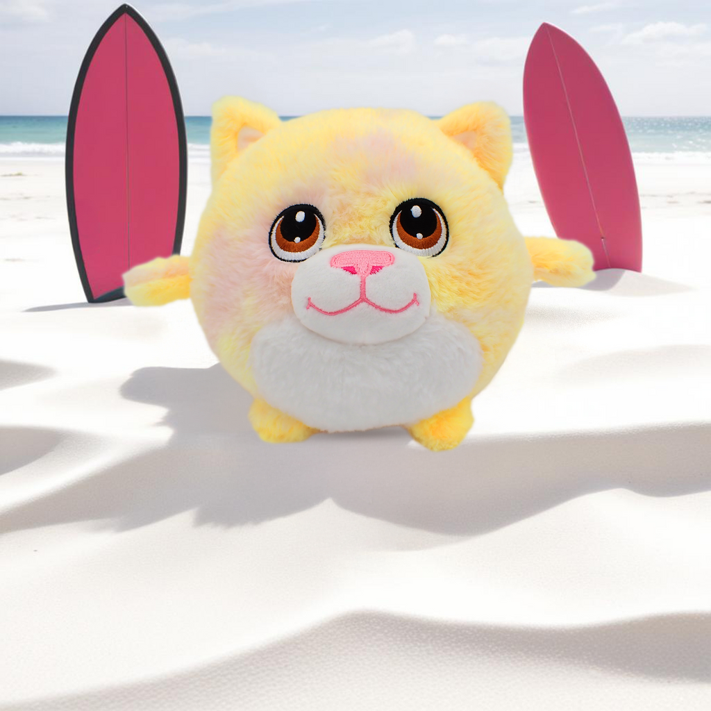 Halo the Yellow Tie-Dye Cat - 7 Inch Round Limited Plushie BunBebes - Soft & Cuddly