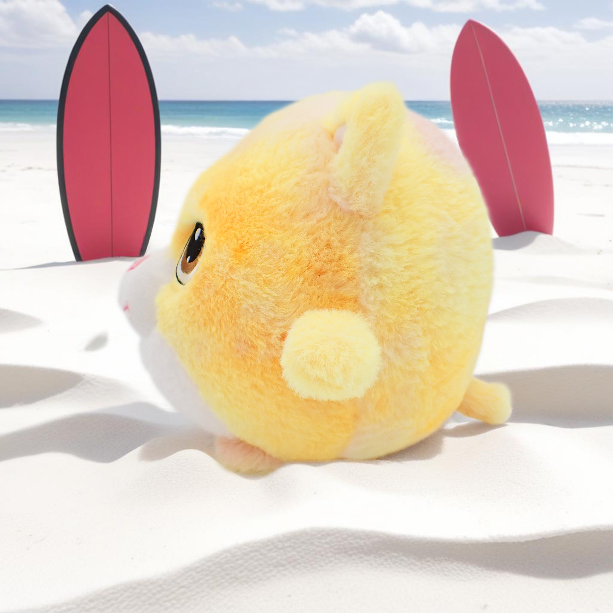 Halo the Yellow Tie-Dye Cat - 7 Inch Round Limited Plushie BunBebes - Soft & Cuddly