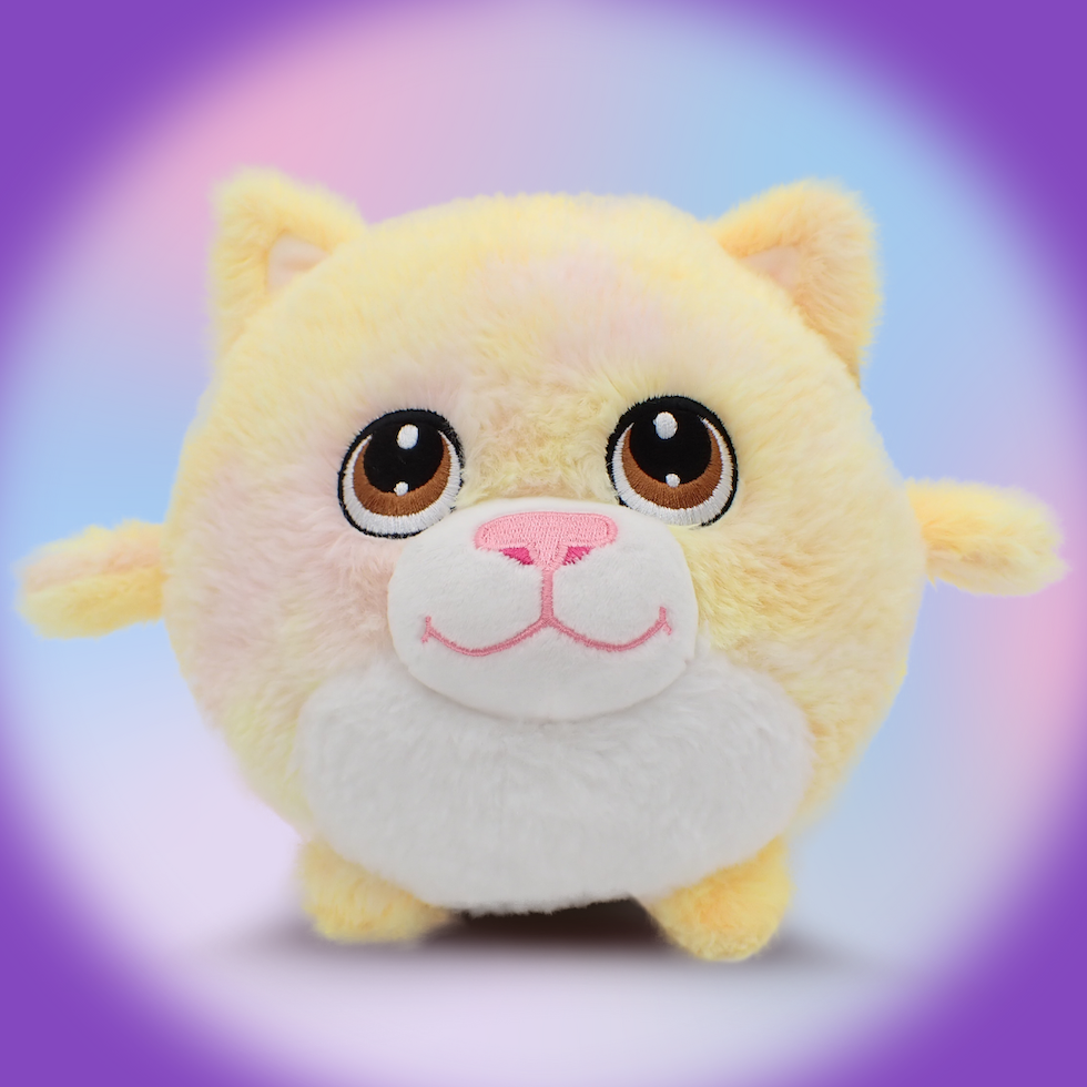 Halo the Yellow Tie-Dye Cat - 7 Inch Round Limited Plushie BunBebes - Soft & Cuddly