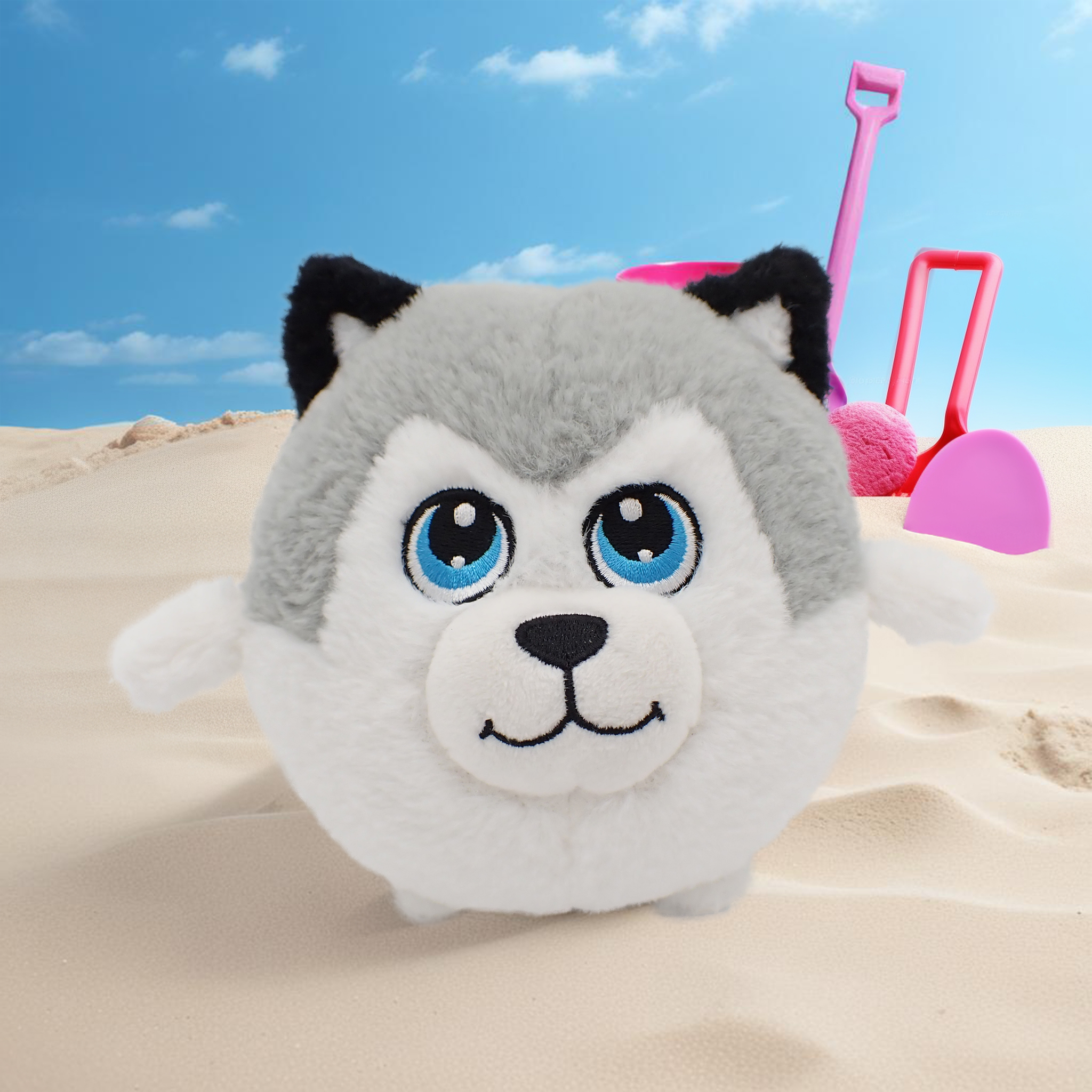 Kokua the Husky - 5 Inch Round Limited Plushie BunBebes - Soft & Cuddly